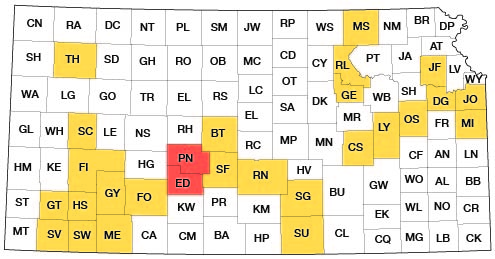 Index map of Kansas showing Meade and other bulletins online