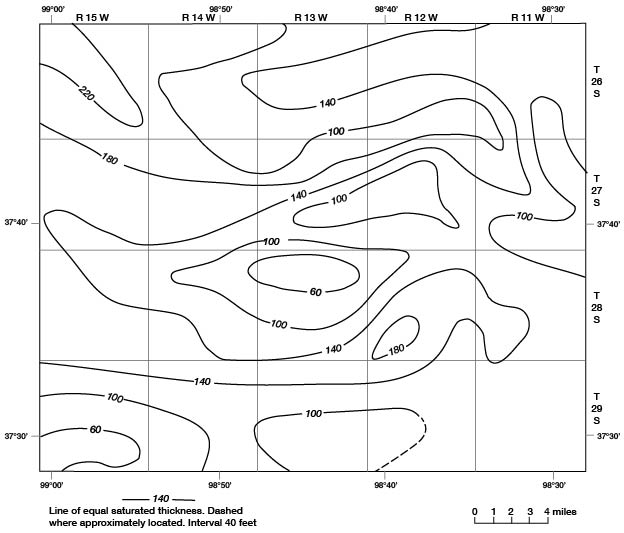 Thickness is 220 feet in far NW, as low as 60 in far SW and in center, otherwise 100-140 in much of county.