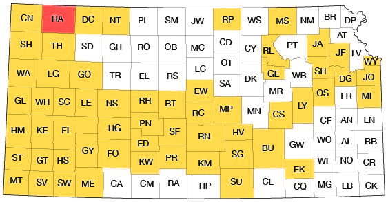 Index map of Kansas showing Rawlins County and other bulletins online