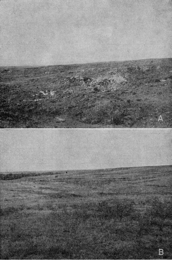 Two black and white photos showing outcrop of Ogallala and steep-sided streams.