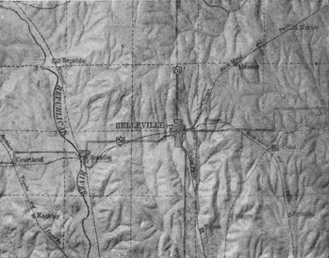 Black and white image showing topography in Republic County.