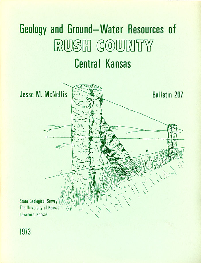 Cover of the book; light green paper with dark green text; drawing of limestone fencepost and barb wire fence.