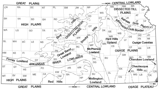 Map of Kansas showing physiographic divisions/