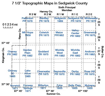index maps of topographic maps in Sedgwick County