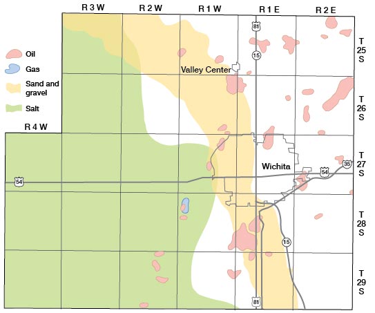 Map of Sedgwick County, Kansas, showing distribution of mineral resources other than ground water.