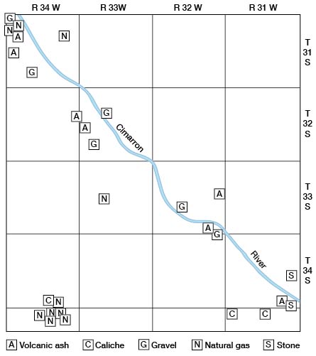 concentration of natural gas in sw and nw, and gravel along river