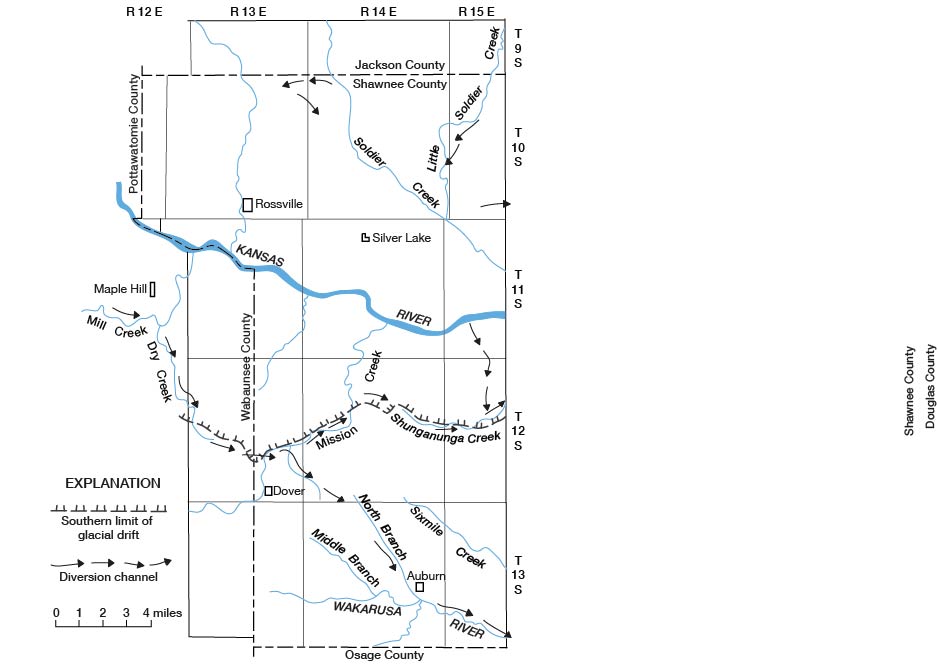 Map of western Shawnee County; southern limit of glaciation in T. 12 S.