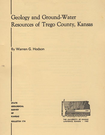 Cover of the book; beige paper with black text; small logo of Kansas outline with rock pick.