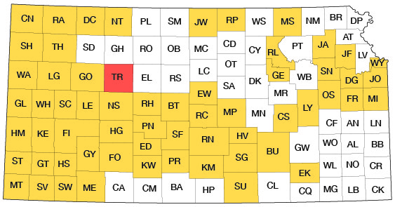 Index map of Kansas showing Trego County and other bulletins online