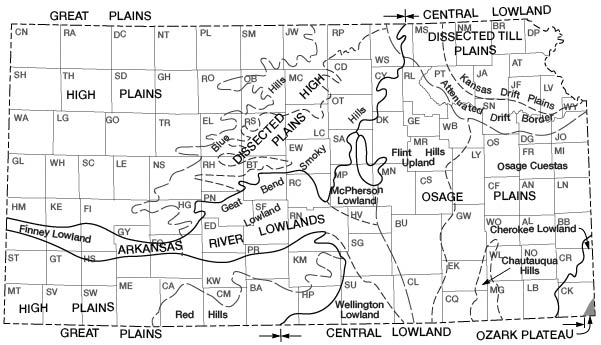 High Plains is west of line from Clark to Hodgeman to Jewell, except for area along Ark River in Hamilton, Kearny, Finney, and east.