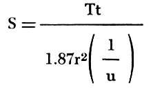 storage = transmissibility times elapsed time all divided by (1.87 times square of distnace times inverse of u