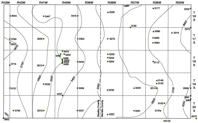 Bedrock at 3800 in western Greeley and at 3000 feet in eastern Wichita