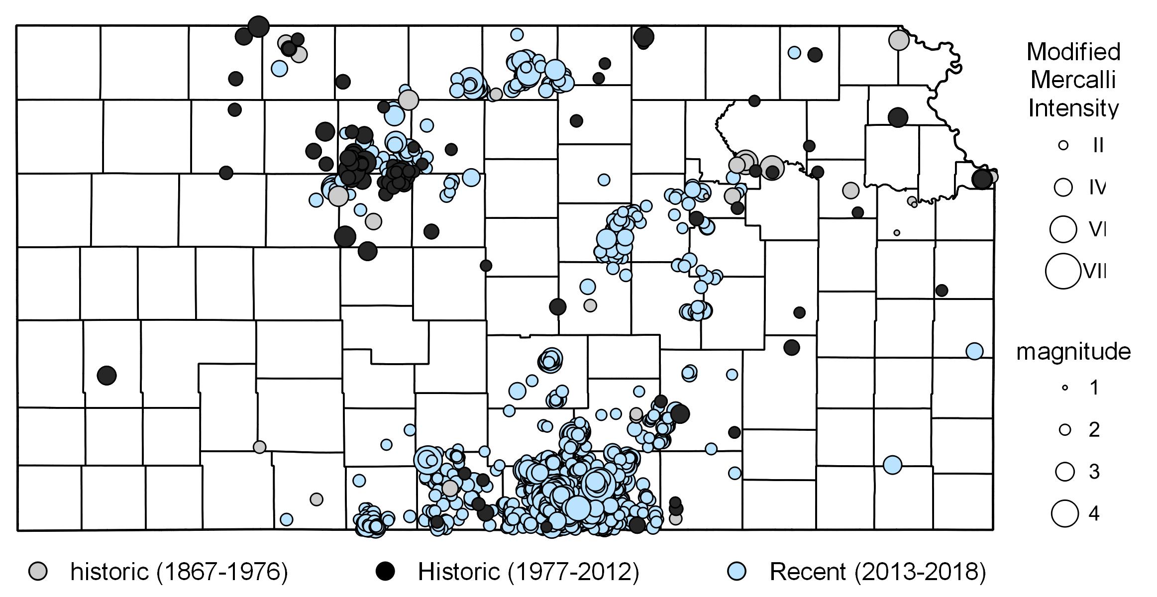 Map of earthquakes in Kansas.