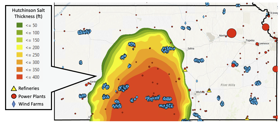 Map of Hutchinson salt bed thickness