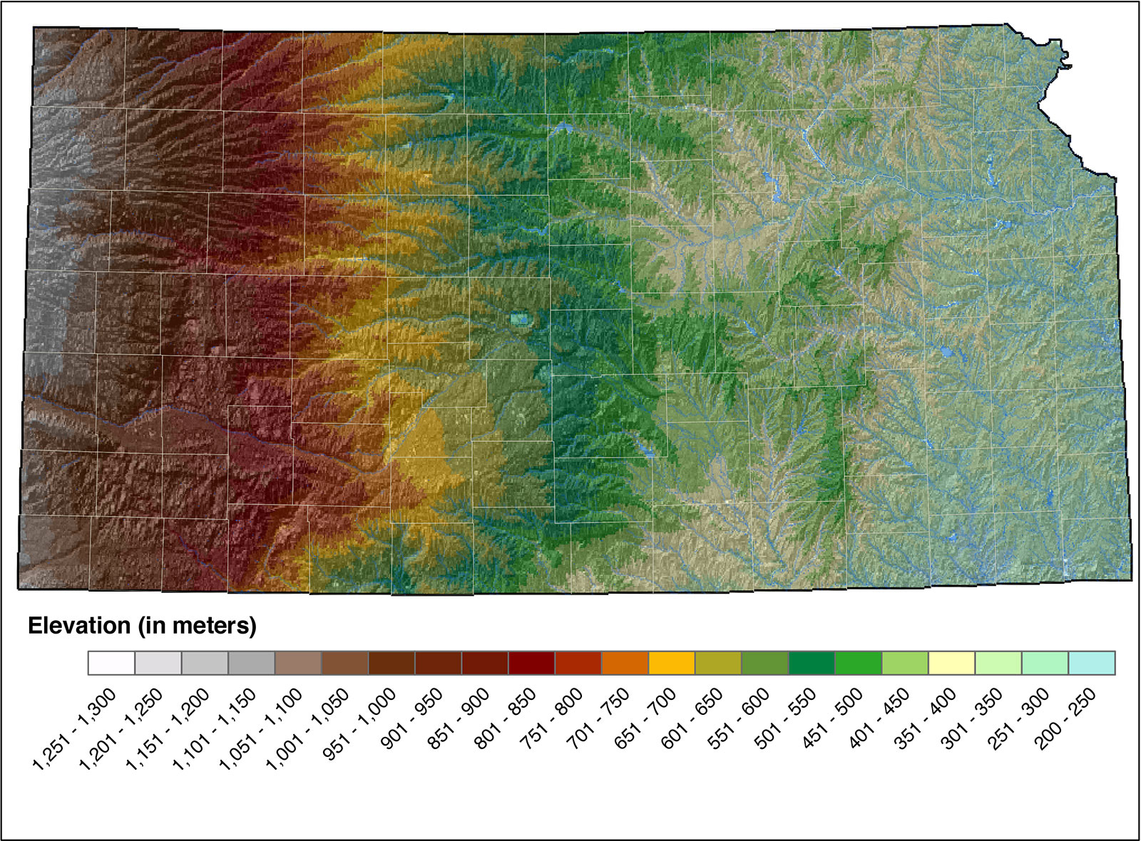 Shaded Relief Map of Kansas