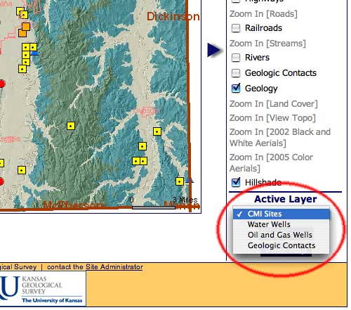 Active layer menu allows you to choose which database is queried when you click on a data point.