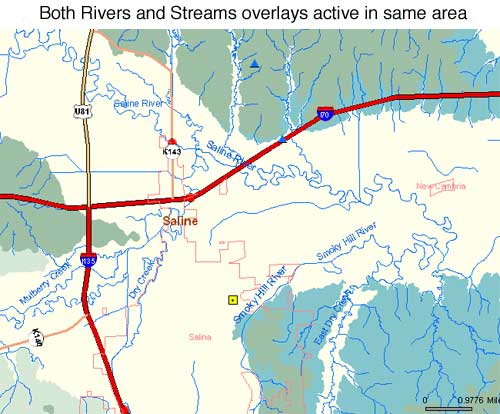 Map showing River and Streams overlays.