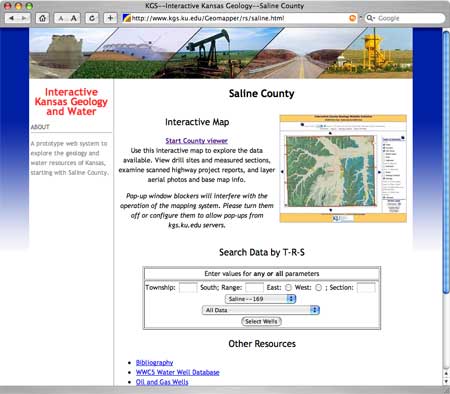 Main page for Saline County; has links to interactive map, data query, and other resources.
