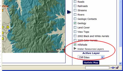 Activate the water resource layers with this button.