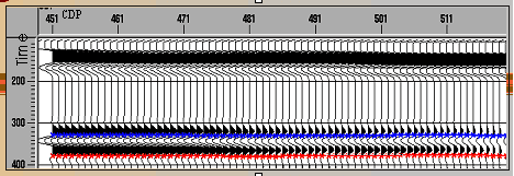 Model seismic data showing thinning of bed