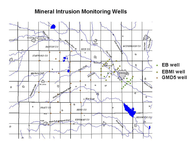 Mineral intrusion monitoring well locations in the study region.