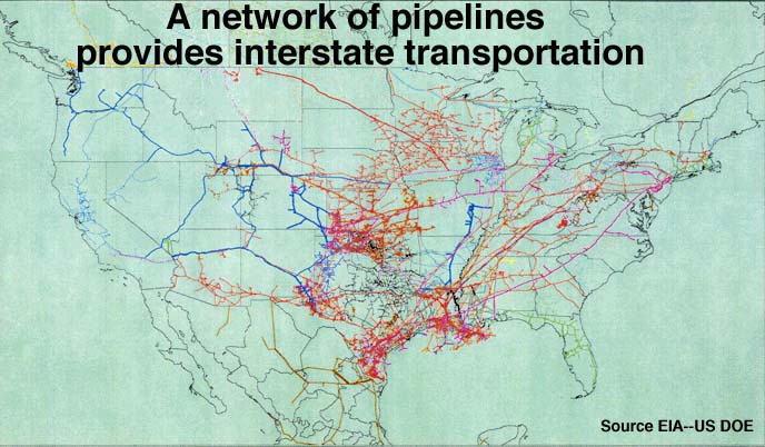 map of US showing location of pipelines
