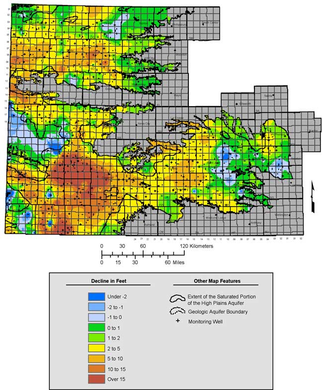 Declines highest in southern Finney, Gray, Seward-Stevens border.