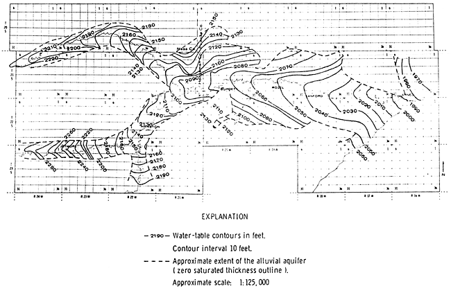 Water levels at 1980-1990 near Larned, 2800-2900 at Hodgeman-Pawnee line.