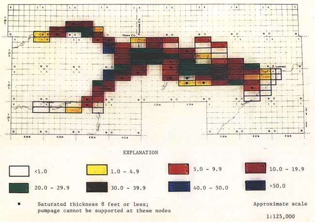 Water level drop displayed for each node in model.