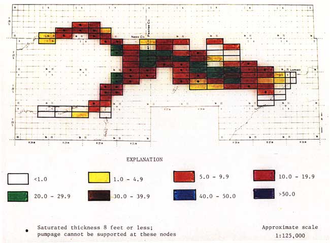 Water level drop displayed for each node in model.