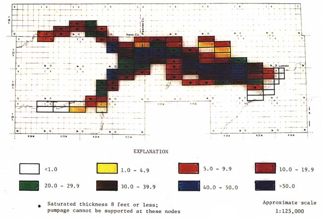 Water level drop displayed for each node in model.