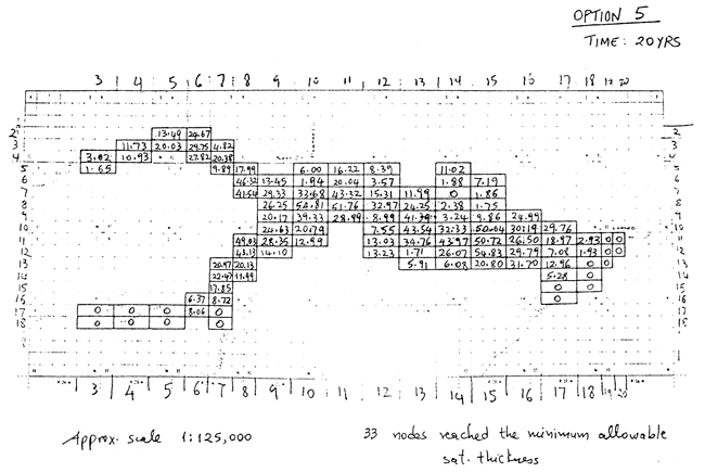 Map of study area with water-level decline values listed for each node.