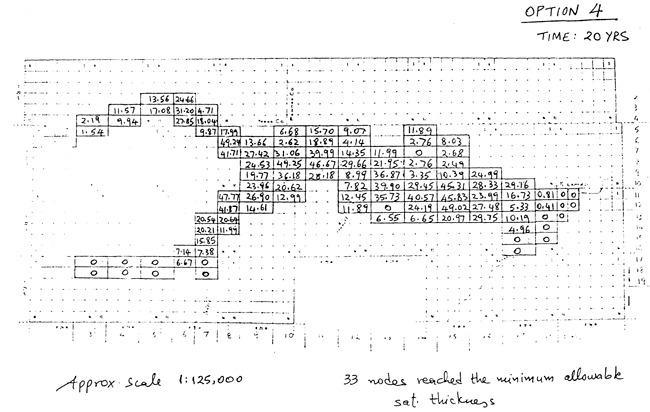 Map of study area with water-level decline values listed for each node.