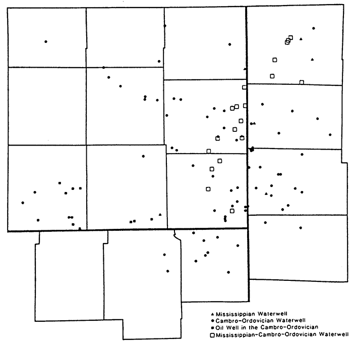 Locations of wells visited in southeast Kansas and adjoining areas.