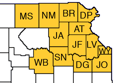 Counties in NE Kansas that have data available.