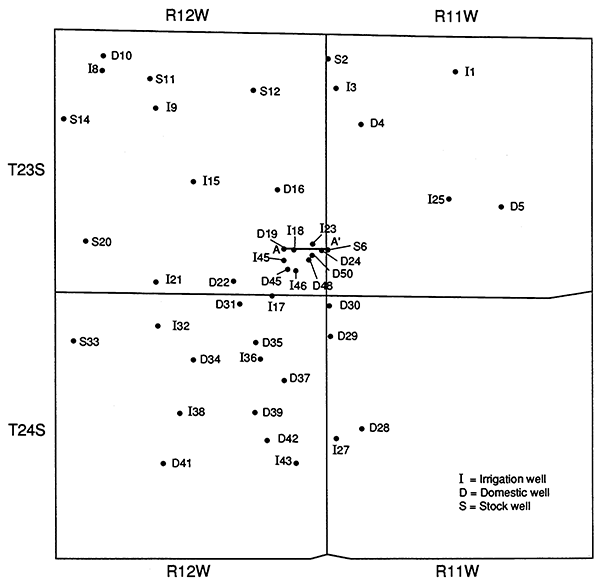 Location of sampled wells in the study area.