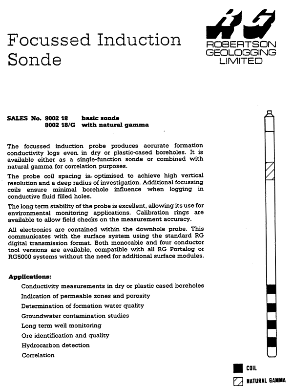 Information on Focussed Induction Sonde from sales info.