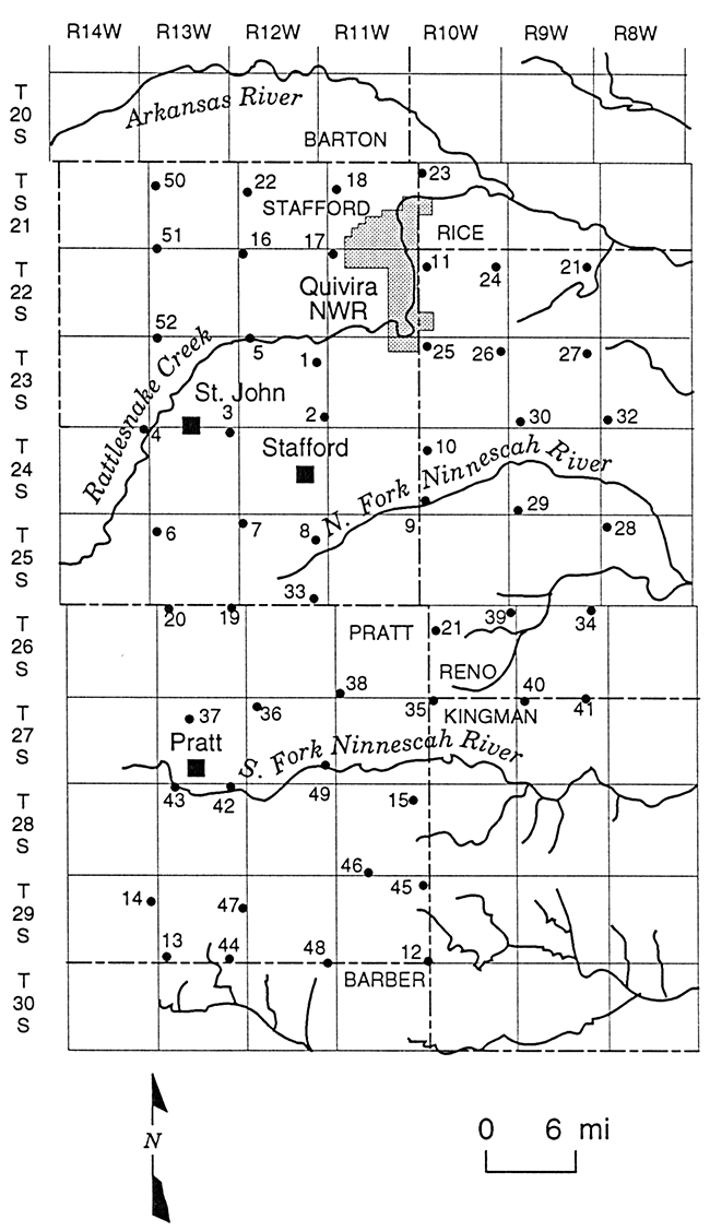 Locations and site numbers for the KGS/GMD5 monitoring-well network.