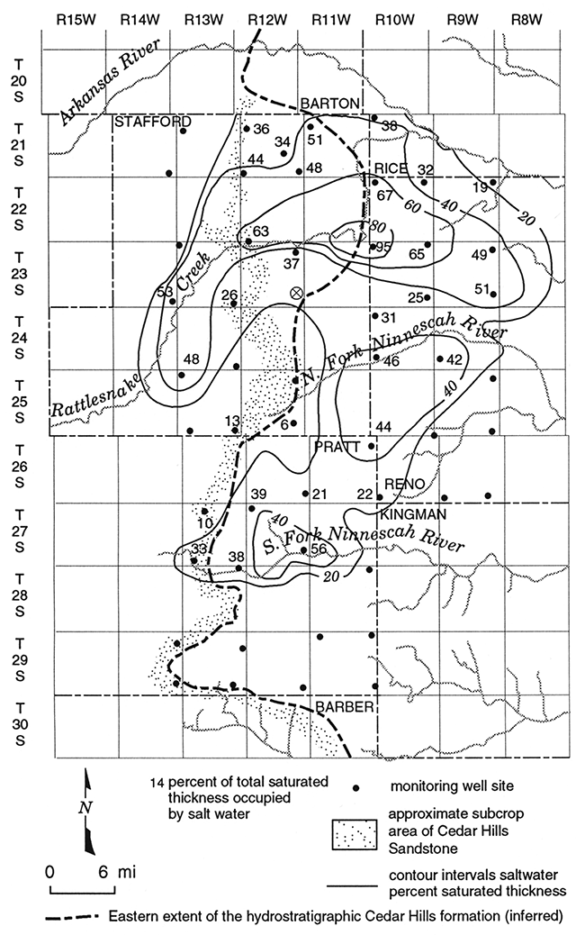 Percent of saturated thickness occupied by salt water.