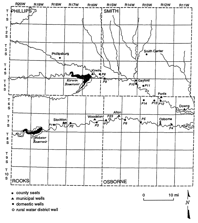 Location of 23 sampling sites located on the North and South Forks of the Solomon River; Osborne, Phillips, Rooks, and Smith counties.