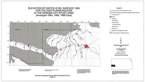 Elevation of Water Level Surface 1985 for the High Plains Aquifer in the Garden City Study Area