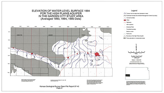 Elevation of Water Level Surface 1994 for the High Plains Aquifer in the Garden City Study Area