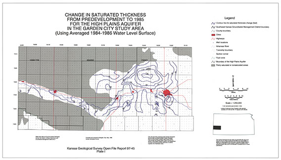 Change in Saturated Thickness from Predevelopment to 1985 for the High Plains Aquifer in the Garden City Study Area
