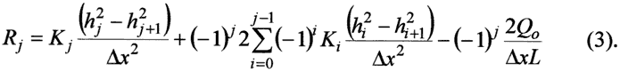 Recharge at j is equal to a function of the conductivity times changes in head along with the initial flux