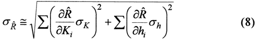 Standard deviation of the recharge is the square root of the sum of squares of the standard deviation of the conductivity and that of head, each multiplied by the changes in recharge