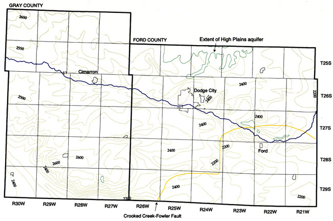 Elevations of 2650 at far NW Gray, dropping to 2200 in SE Ford.