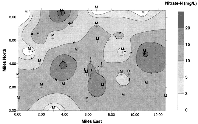 Values around 15 at Pretty Prairie and spreading to south; most values at 10 or lower; three other isolated contours of 15 scattered on map.