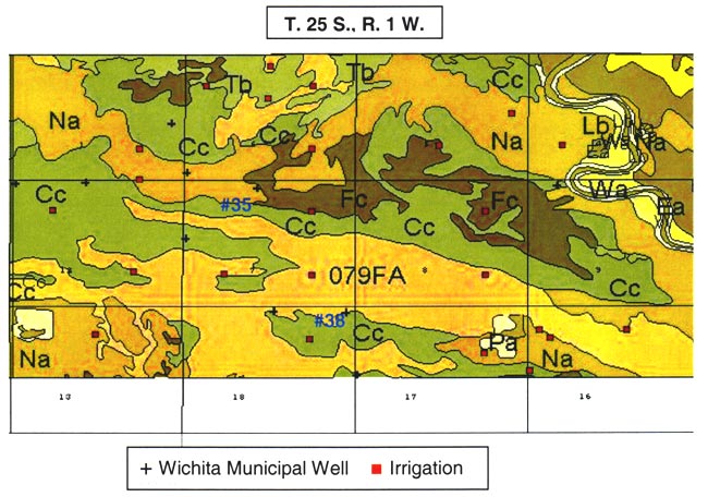 Soil map showing location of wells.