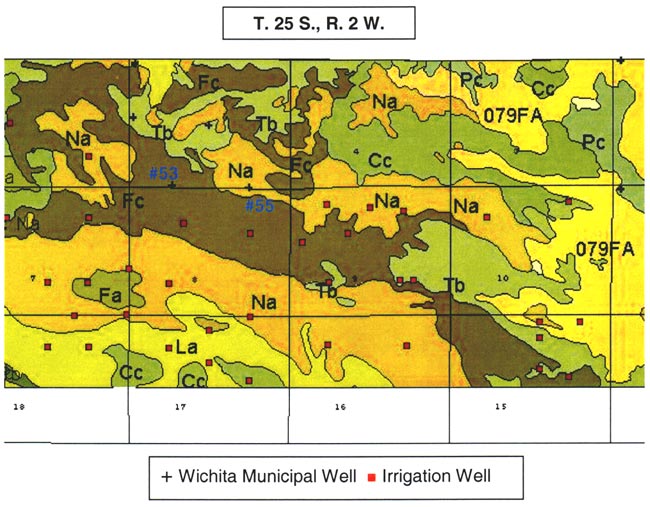 Soil map showing location of wells.