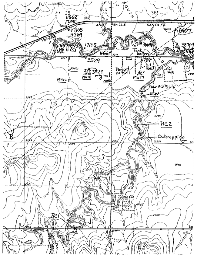 Sample sites marked on topographic map.